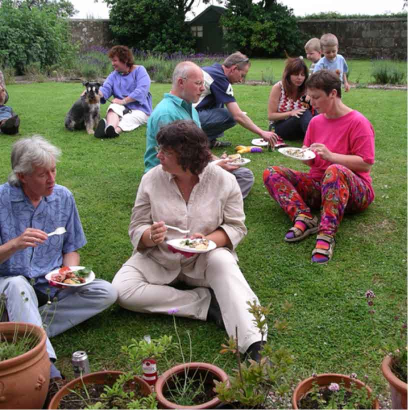 Why does no one use the lovely wooden seats? Outdoor eating at its casual best!